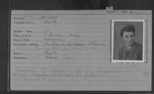Alma Sauvey, registration card. copyright and courtesy Jersey Heritage